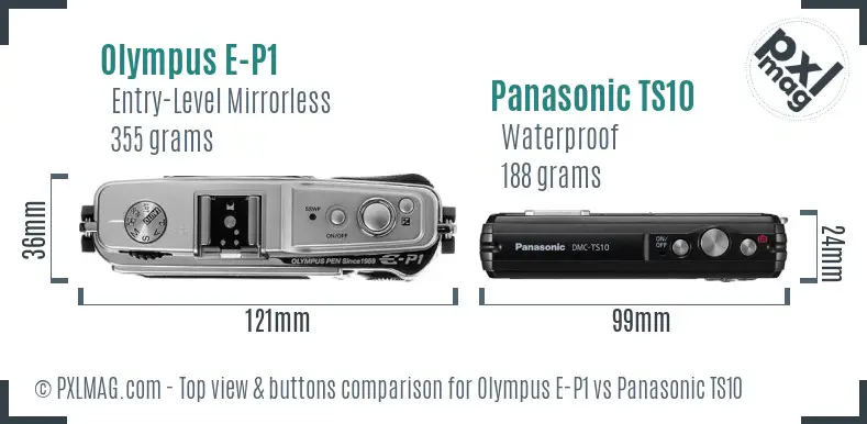 Olympus E-P1 vs Panasonic TS10 top view buttons comparison