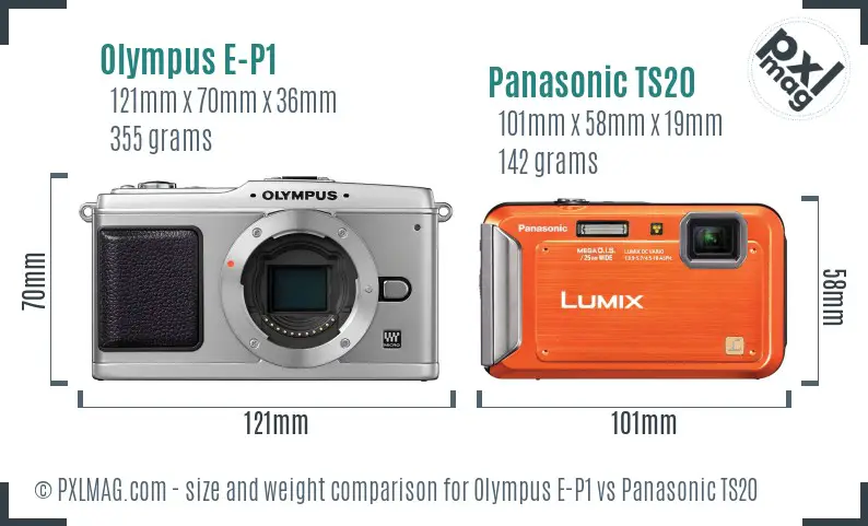 Olympus E-P1 vs Panasonic TS20 size comparison