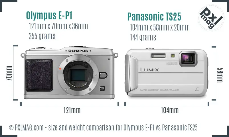 Olympus E-P1 vs Panasonic TS25 size comparison