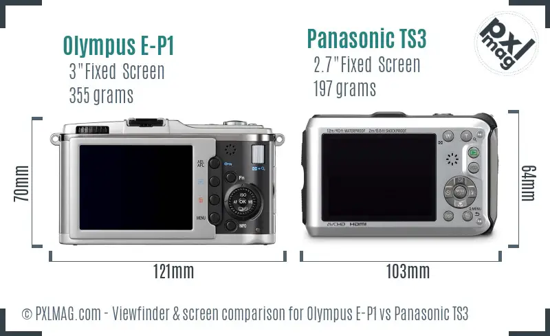 Olympus E-P1 vs Panasonic TS3 Screen and Viewfinder comparison
