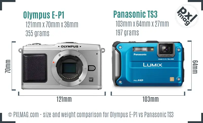 Olympus E-P1 vs Panasonic TS3 size comparison