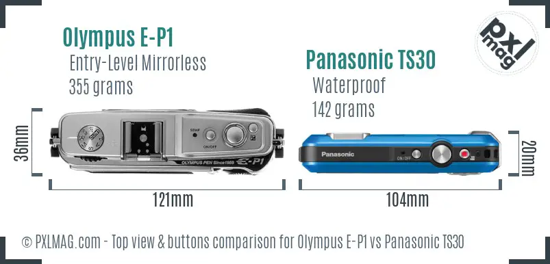 Olympus E-P1 vs Panasonic TS30 top view buttons comparison
