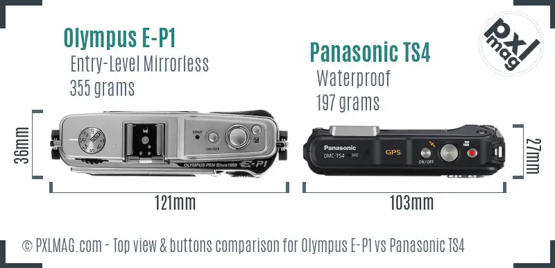 Olympus E-P1 vs Panasonic TS4 top view buttons comparison