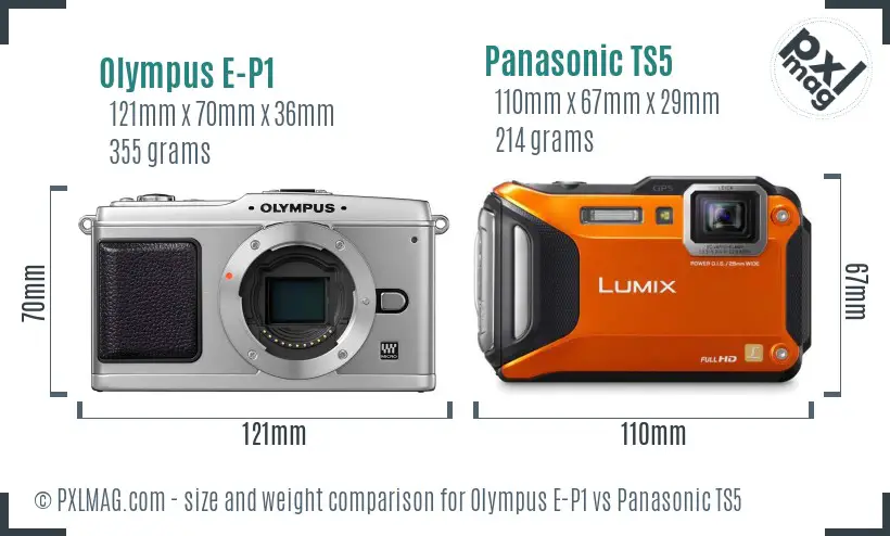 Olympus E-P1 vs Panasonic TS5 size comparison