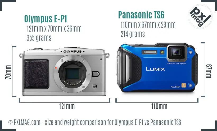 Olympus E-P1 vs Panasonic TS6 size comparison