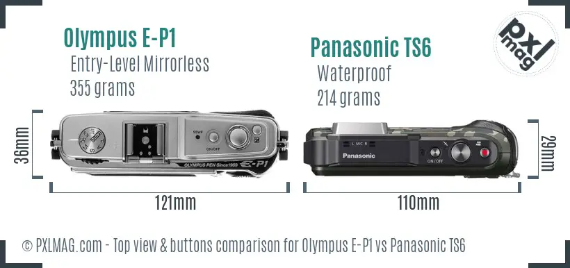 Olympus E-P1 vs Panasonic TS6 top view buttons comparison