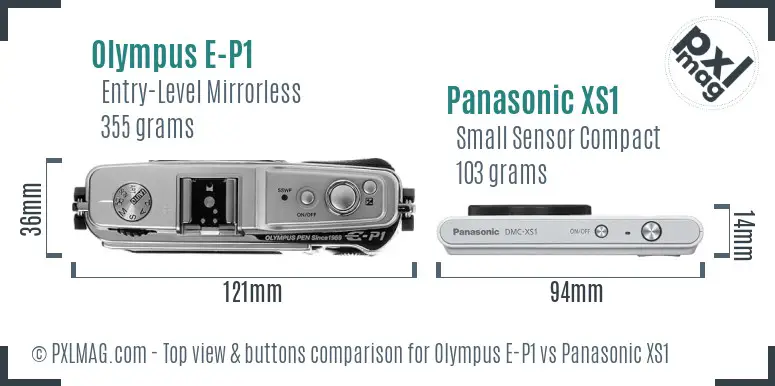 Olympus E-P1 vs Panasonic XS1 top view buttons comparison