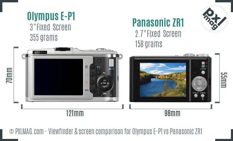 Olympus E-P1 vs Panasonic ZR1 Screen and Viewfinder comparison