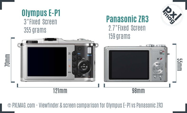 Olympus E-P1 vs Panasonic ZR3 Screen and Viewfinder comparison