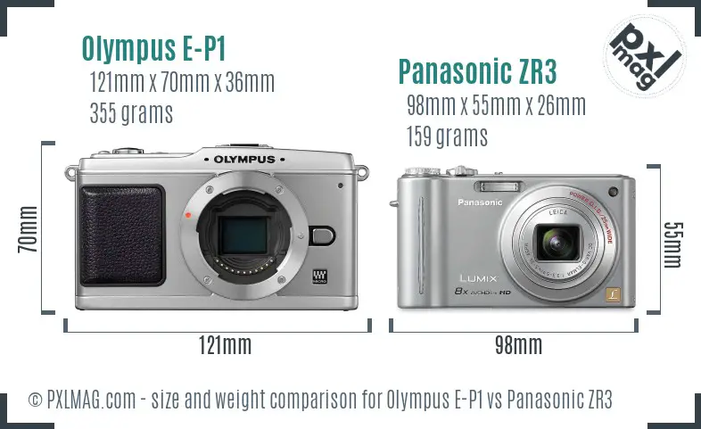 Olympus E-P1 vs Panasonic ZR3 size comparison