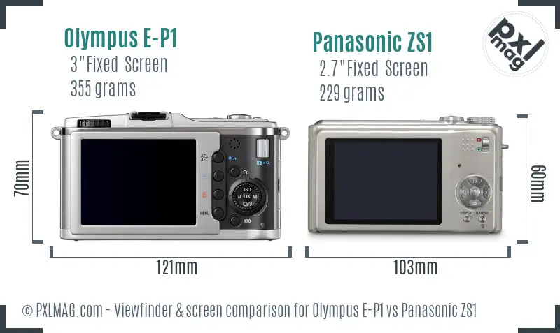 Olympus E-P1 vs Panasonic ZS1 Screen and Viewfinder comparison