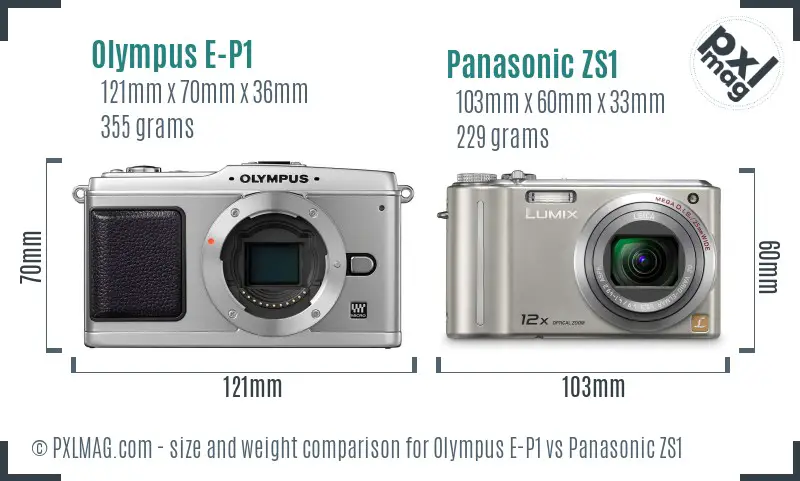 Olympus E-P1 vs Panasonic ZS1 size comparison