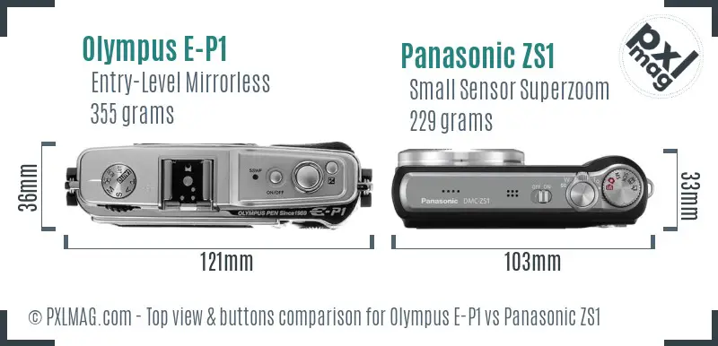 Olympus E-P1 vs Panasonic ZS1 top view buttons comparison