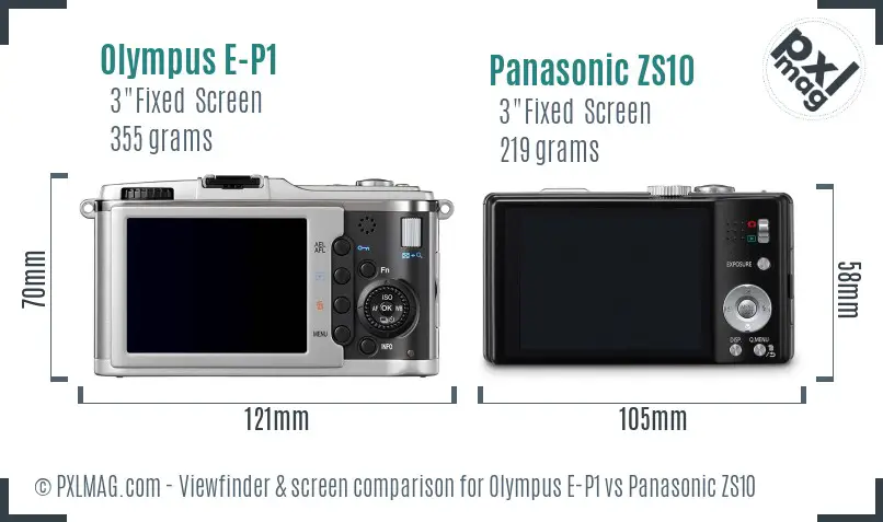 Olympus E-P1 vs Panasonic ZS10 Screen and Viewfinder comparison