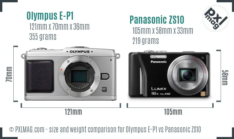 Olympus E-P1 vs Panasonic ZS10 size comparison