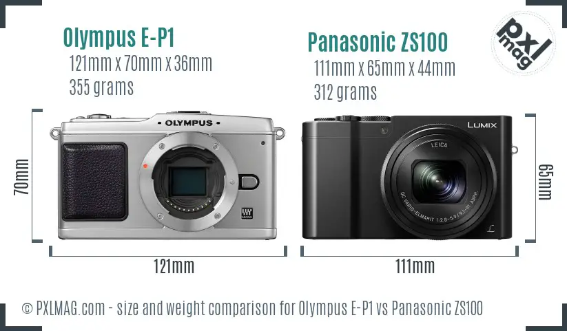Olympus E-P1 vs Panasonic ZS100 size comparison