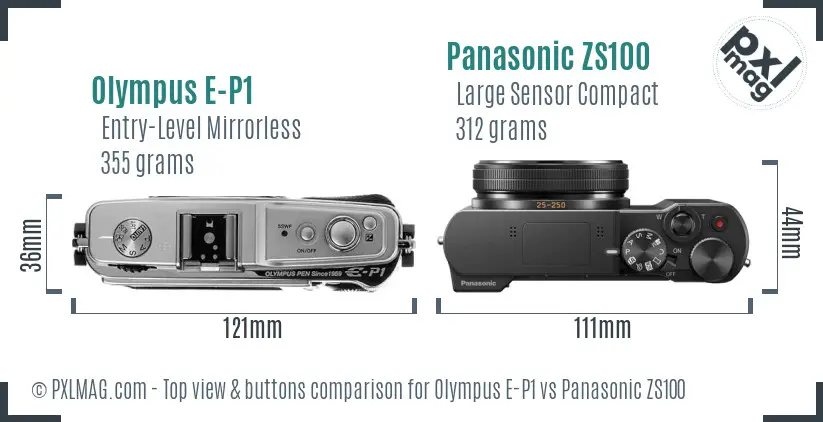 Olympus E-P1 vs Panasonic ZS100 top view buttons comparison