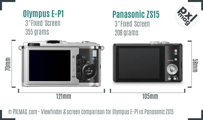 Olympus E-P1 vs Panasonic ZS15 Screen and Viewfinder comparison