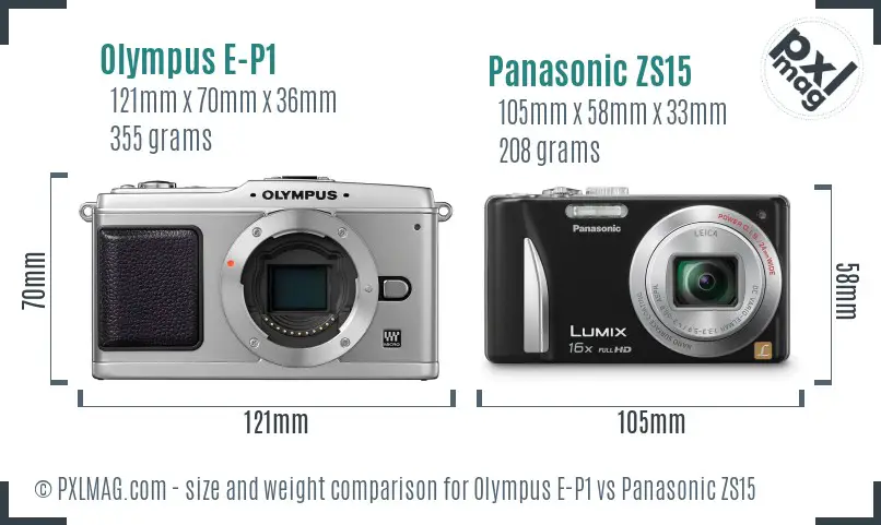 Olympus E-P1 vs Panasonic ZS15 size comparison