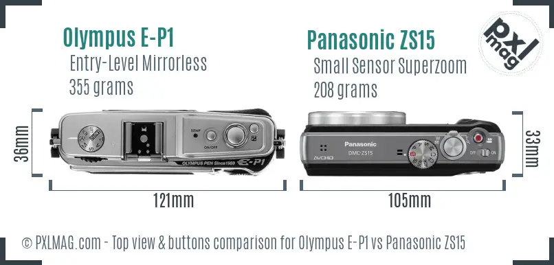 Olympus E-P1 vs Panasonic ZS15 top view buttons comparison