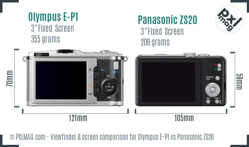 Olympus E-P1 vs Panasonic ZS20 Screen and Viewfinder comparison