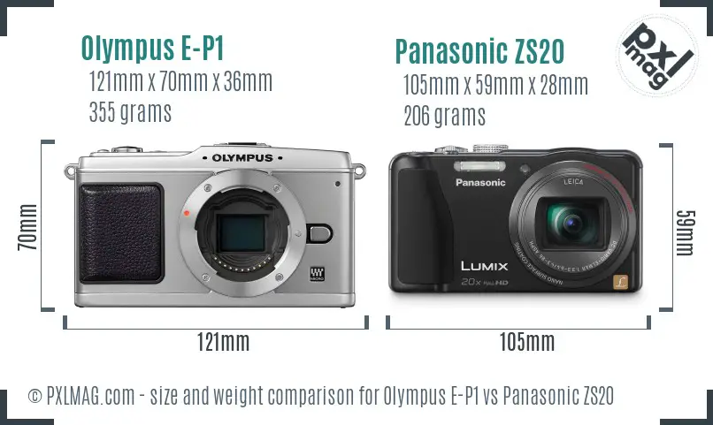 Olympus E-P1 vs Panasonic ZS20 size comparison