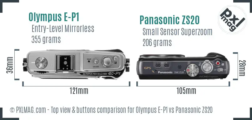 Olympus E-P1 vs Panasonic ZS20 top view buttons comparison