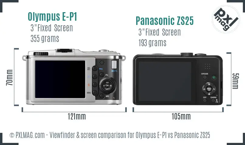 Olympus E-P1 vs Panasonic ZS25 Screen and Viewfinder comparison