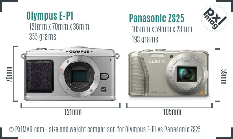 Olympus E-P1 vs Panasonic ZS25 size comparison
