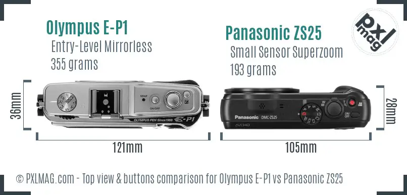 Olympus E-P1 vs Panasonic ZS25 top view buttons comparison