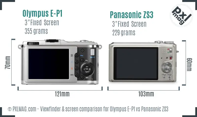 Olympus E-P1 vs Panasonic ZS3 Screen and Viewfinder comparison