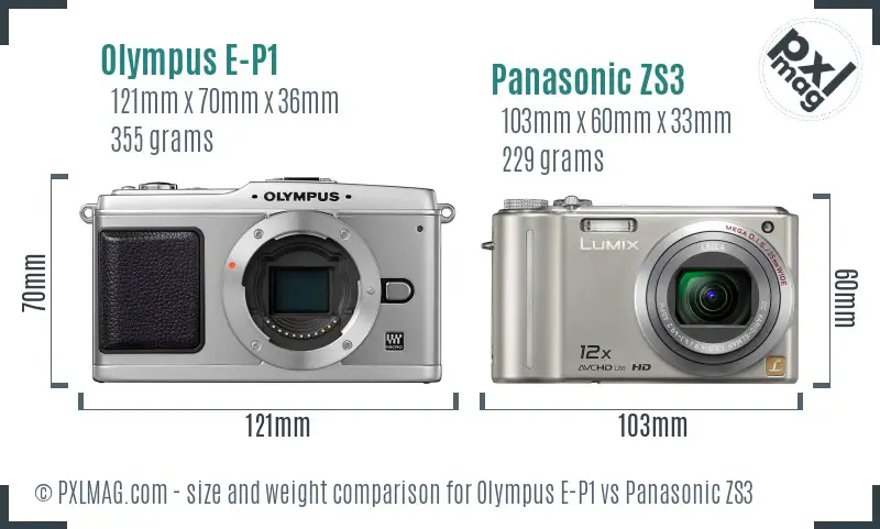 Olympus E-P1 vs Panasonic ZS3 size comparison
