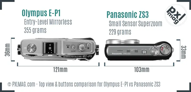 Olympus E-P1 vs Panasonic ZS3 top view buttons comparison