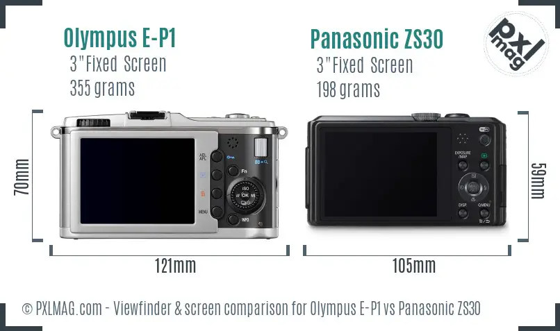 Olympus E-P1 vs Panasonic ZS30 Screen and Viewfinder comparison