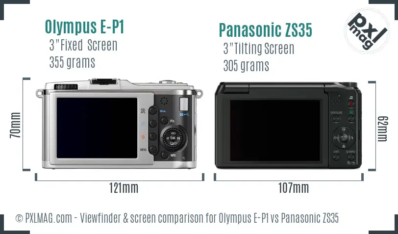 Olympus E-P1 vs Panasonic ZS35 Screen and Viewfinder comparison