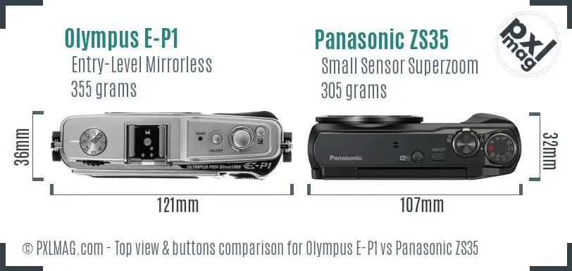 Olympus E-P1 vs Panasonic ZS35 top view buttons comparison