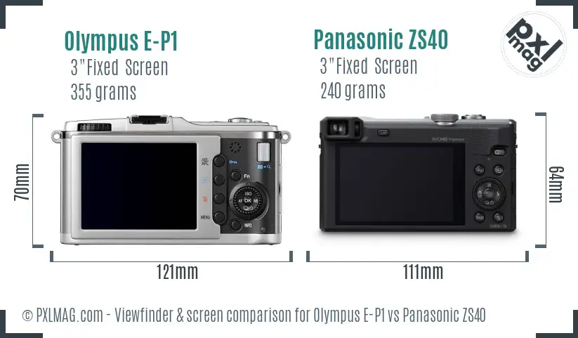 Olympus E-P1 vs Panasonic ZS40 Screen and Viewfinder comparison