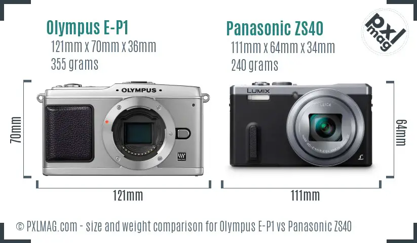 Olympus E-P1 vs Panasonic ZS40 size comparison