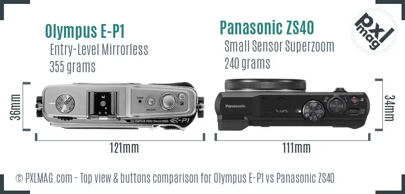 Olympus E-P1 vs Panasonic ZS40 top view buttons comparison