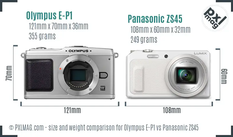 Olympus E-P1 vs Panasonic ZS45 size comparison