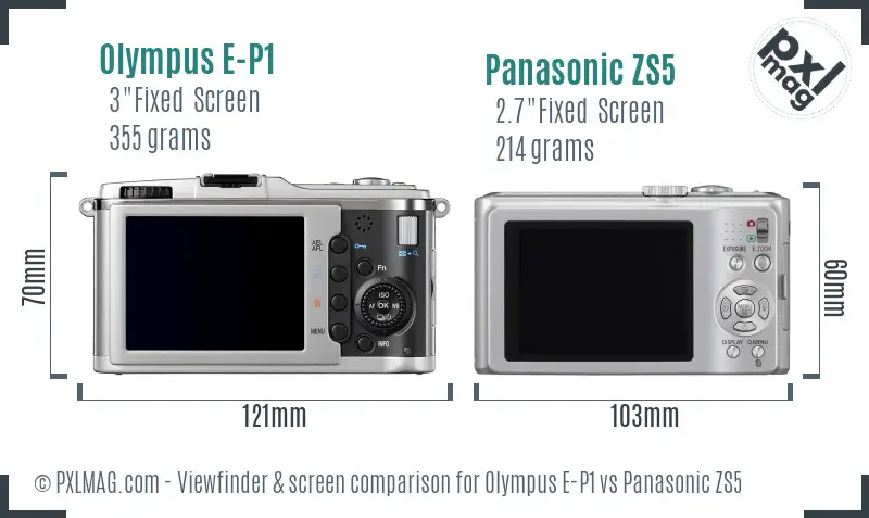 Olympus E-P1 vs Panasonic ZS5 Screen and Viewfinder comparison