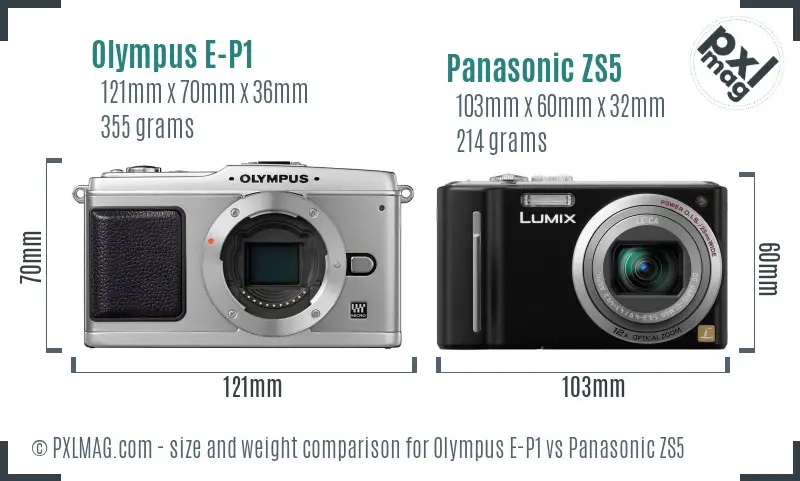 Olympus E-P1 vs Panasonic ZS5 size comparison