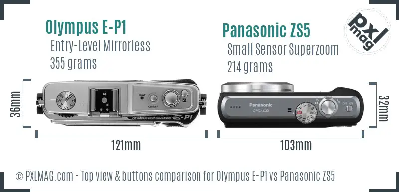 Olympus E-P1 vs Panasonic ZS5 top view buttons comparison