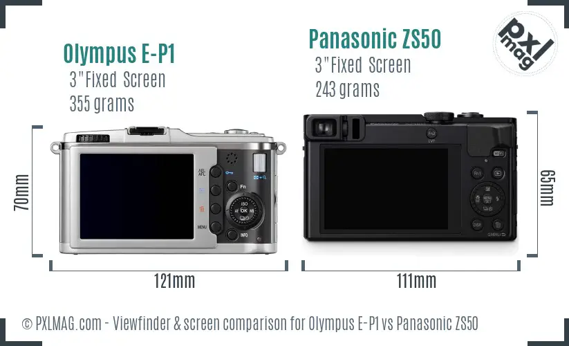 Olympus E-P1 vs Panasonic ZS50 Screen and Viewfinder comparison