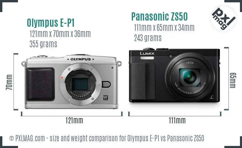 Olympus E-P1 vs Panasonic ZS50 size comparison