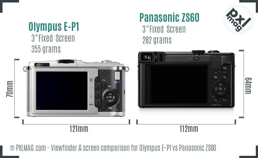 Olympus E-P1 vs Panasonic ZS60 Screen and Viewfinder comparison