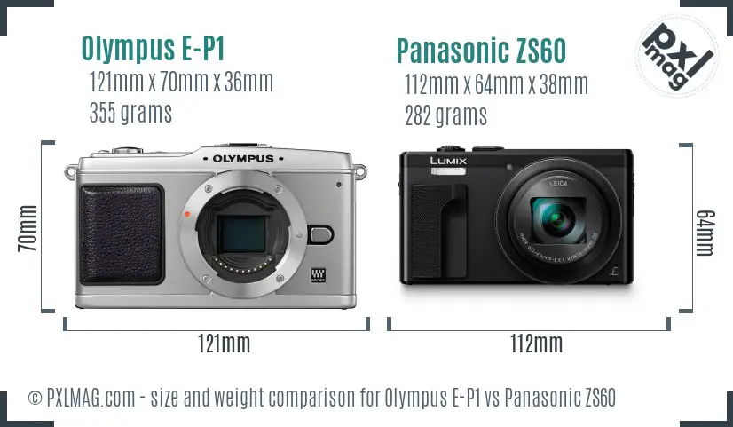 Olympus E-P1 vs Panasonic ZS60 size comparison