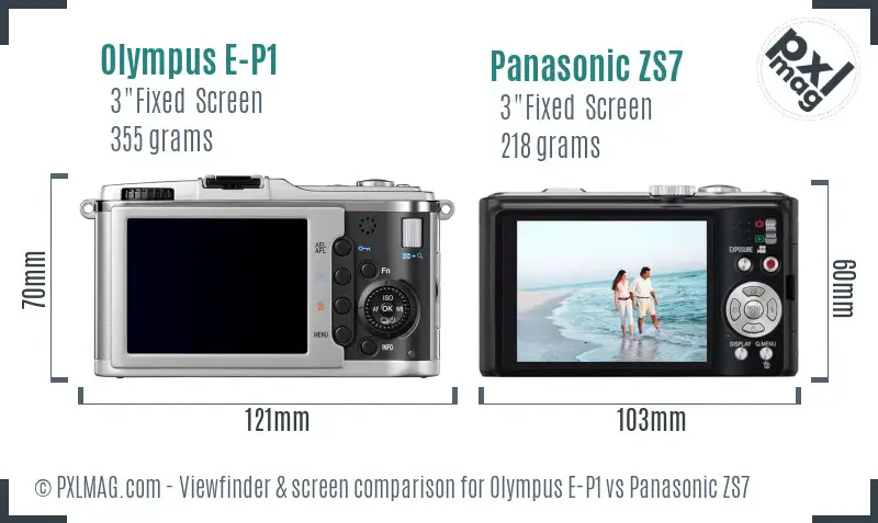 Olympus E-P1 vs Panasonic ZS7 Screen and Viewfinder comparison
