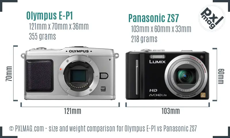Olympus E-P1 vs Panasonic ZS7 size comparison