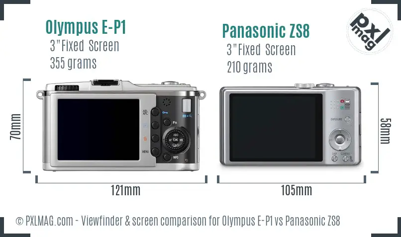 Olympus E-P1 vs Panasonic ZS8 Screen and Viewfinder comparison